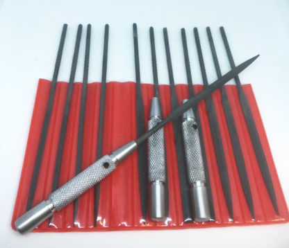 12 Red Dragon Jewelers Needle Files  With 3 Custom Handles